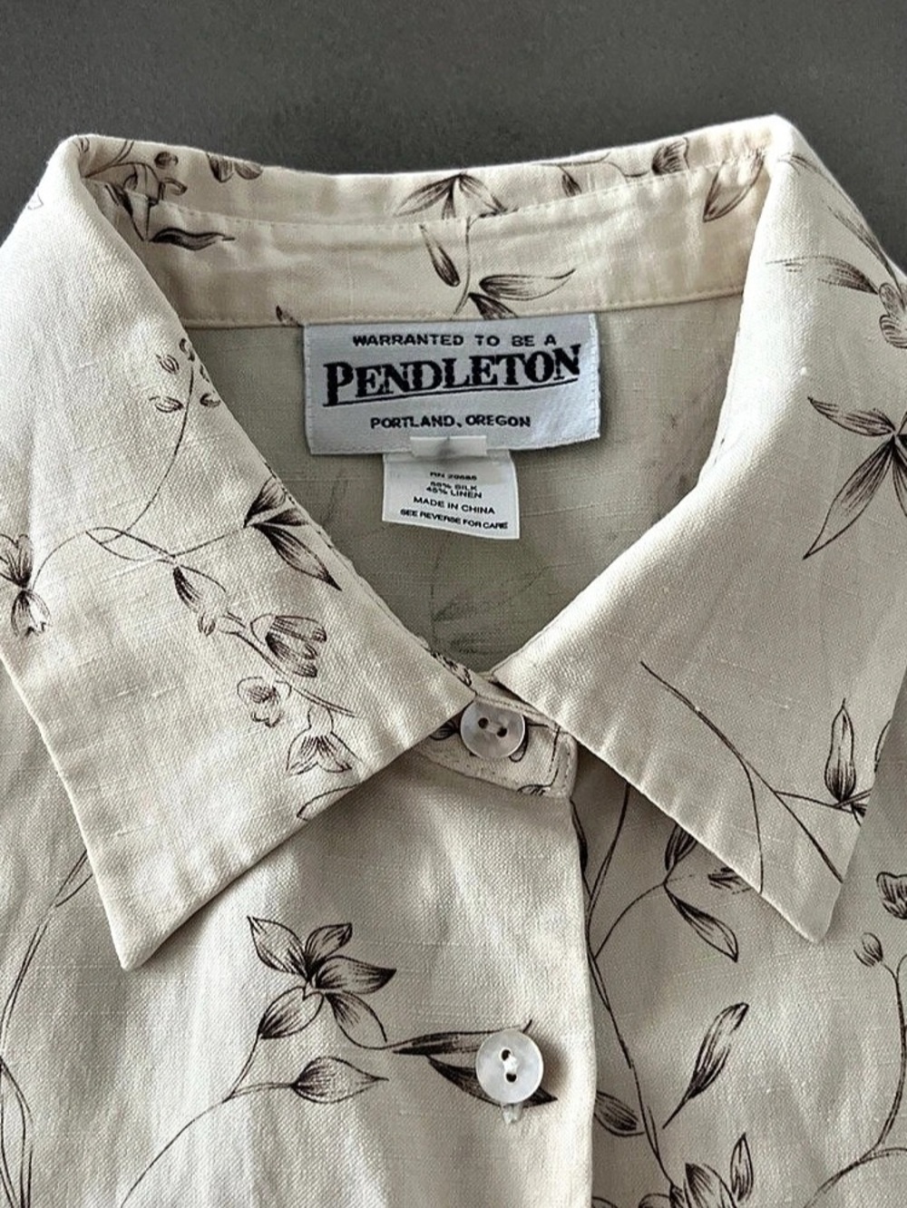 Pendleton Floral Button Down Shirt in Cream & Brown - Picture 4 of 9